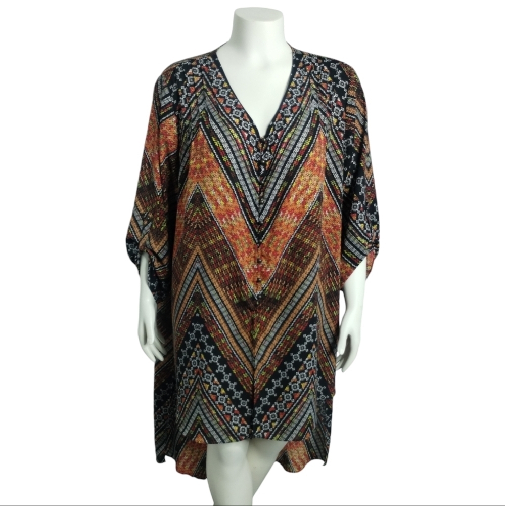 CATO Festival Boho Oversized Geometric Kaftan Dress Pancho Women's 22/24W Kimono - Picture 1 of 9